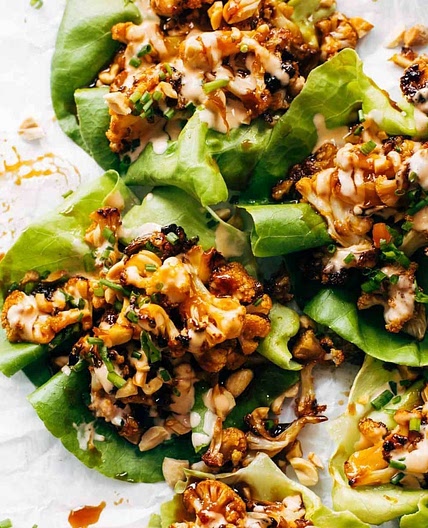 Roasted Cauliflower Lettuce Wraps with Korean BBQ-Inspired Sauce