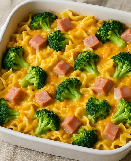 Ham and Broccoli Cheddar Noodle Casserole