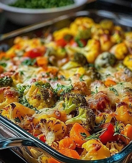 Cheesy Cauliflower and Veggie Casserole