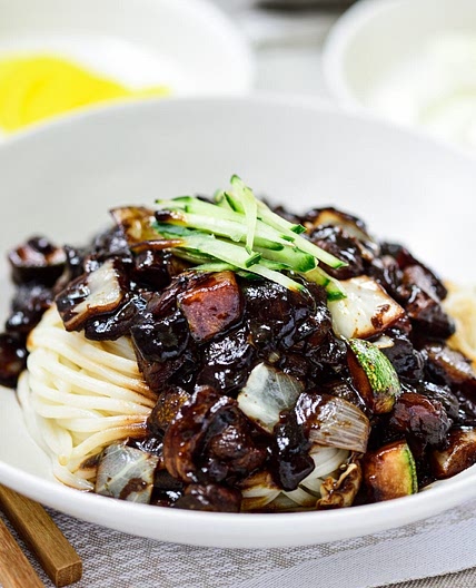 Jajangmyeon (noodles in a black bean sauce)