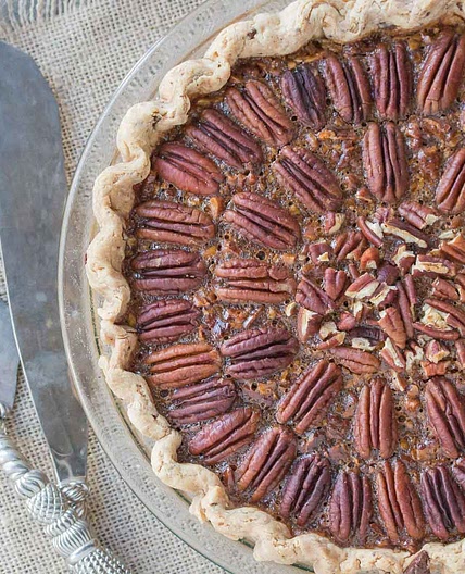 Browned Butter Salted Caramel Pecan Pie in a Chocolate Flecked Pastry Crust