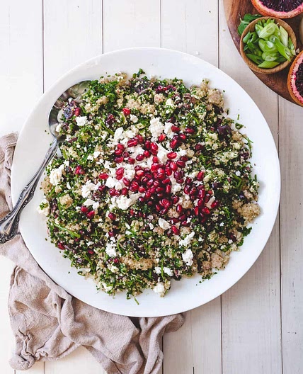 Bulgur salad with feta, blood orange, pomegranate and herbs