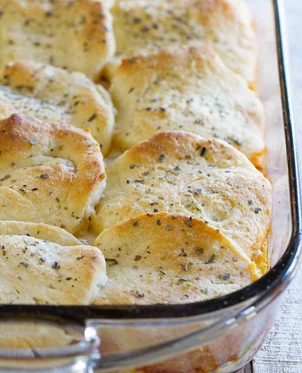 Italian Ground Beef Casserole with Biscuit Topping