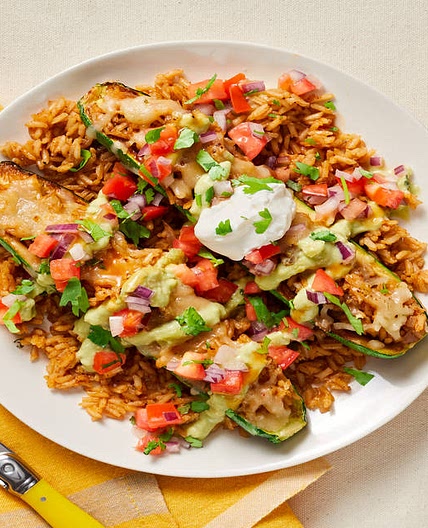 Southwest Stuffed Zucchini Boats with Pico de Gallo, Avocado Crema & Cilantro