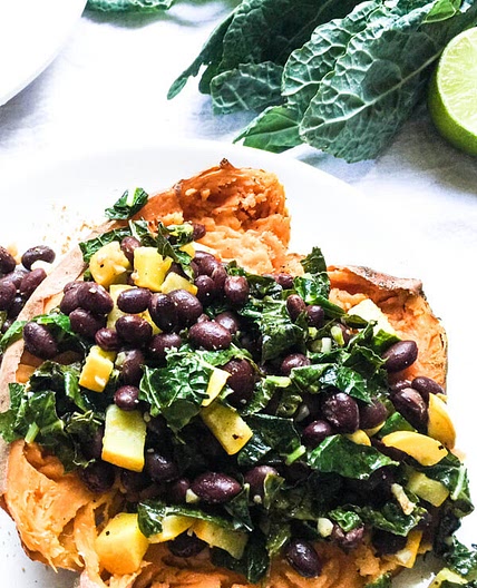 Kale and Black Bean Stuffed Sweet Potato