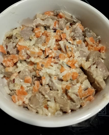 Mijoter de porc, riz, carottes et Roquefort