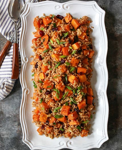 Fall Farro Salad with Butternut Squash, Walnuts and Cranberries