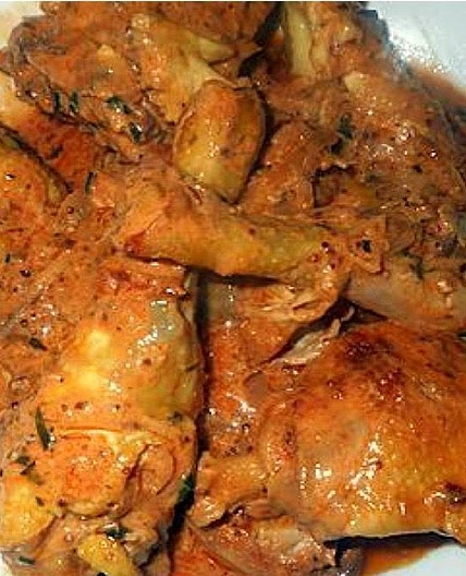 Chicken thighs à la lyonnaise (Jacques Pépin)