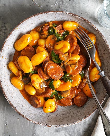 Gnocchi with Mushrooms, Spinach & Chorizo