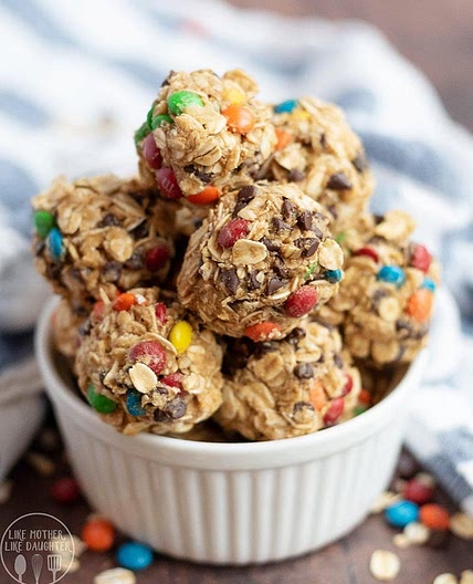 No Bake Monster Cookie Granola Bar Bites