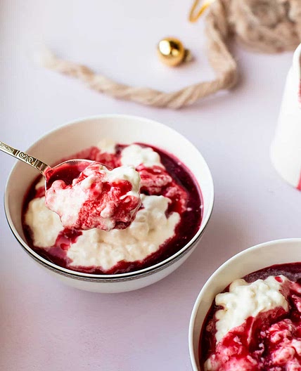 Norwegian Rice Cream with Berry Sauce (Riskrem)