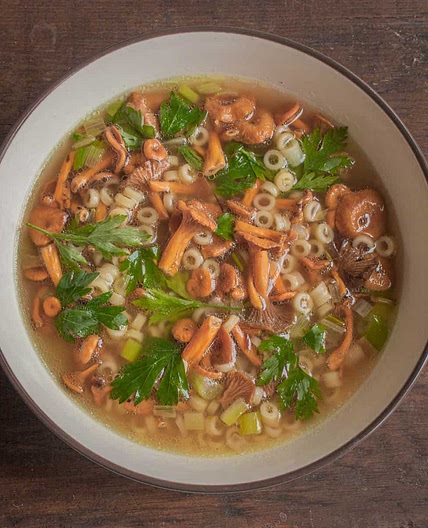 Winter Chanterelle Broth with Pasta