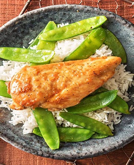 Sweet-As-Honey Chicken with Snow Peas over Jasmine Rice