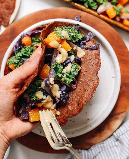 Savory Teff Crepes with Miso Squash Filling