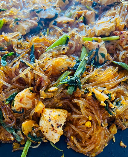 Blackstone Chicken and Sweet Potato Noodles