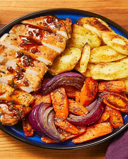 Rosemary Demi-Glace Pork Chops with Roasted Carrots & Parsnips