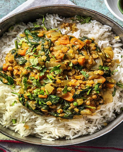 Lentil-Veggie Mulligatawny with Cilantro and Basmati Rice