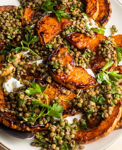 Spiced Squash with Labneh, Lentils, and Herbs Recipe