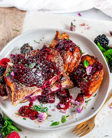 Cream Cheese Stuffed Blackberry Compote French Toast