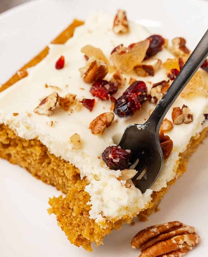 Pumpkin Sheet Cake with White Chocolate Cream Cheese Frosting