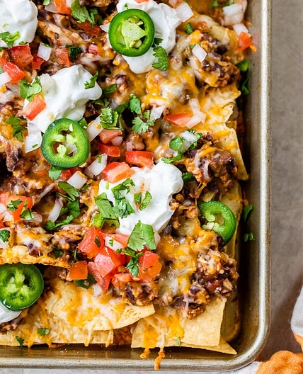 Loaded Nachos with Turkey, Beans and Cheese