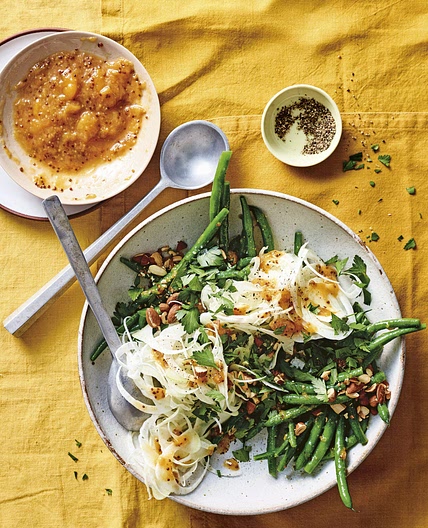 sperziebonen-venkelsalade met perzikmostarda