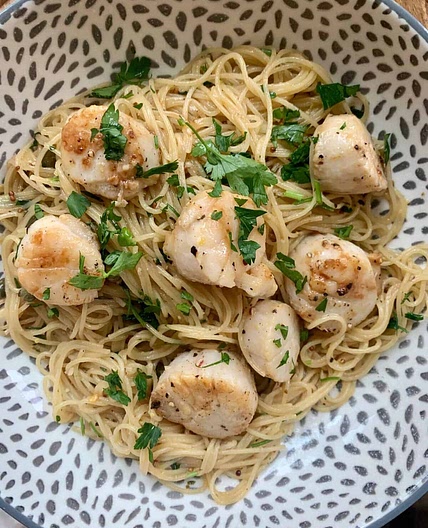 Lemon Caper Pasta & Seared Scallops