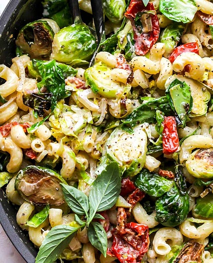 30 Minute Creamy Goat Cheese Pasta with Brussels