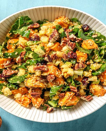 Maple Quinoa and Kale Super Salad with Spiced Sweet Potatoes