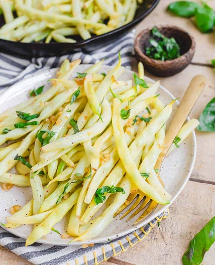 Wax Beans with Garlic & Basil
