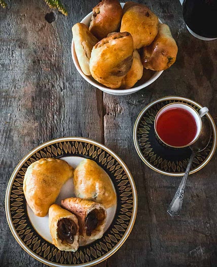 Authentic Vegetarian Russian Pirozhki with Three Fillings (Mushroom Pirozhki, Cabbage Pirozhki and Pumpkin pirozhki with feta and caramelized onion)
