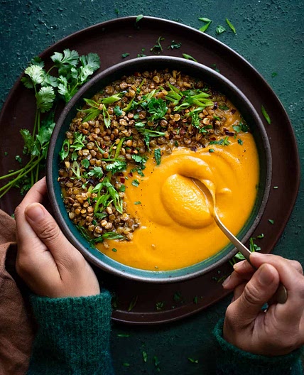 Butternut Squash Soup with Crispy Lentils