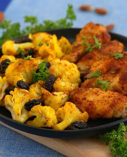 Indian-Spiced Crispy Baked Chicken Wings & Curried Cauliflower