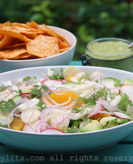 Latin chopped salad with hearts of palm, jicama, and avocado