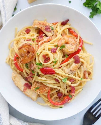 Chicken and Shrimp Carbonara