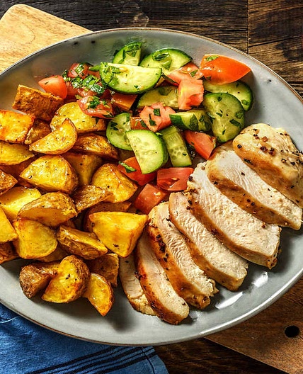 Greek Chicken Souvlaki with Lemon Potatoes and Tzatziki