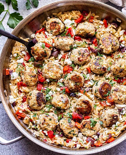 Greek Meatballs and Orzo Skillet