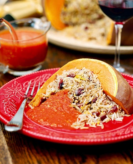 Roast Stuffed Pumpkin With Gingery Tomato Sauce