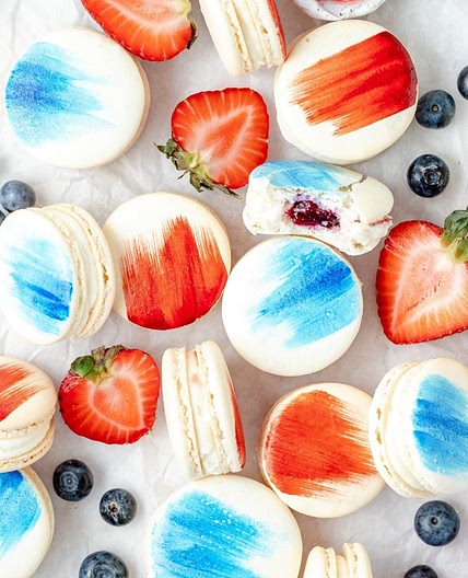 Red, White, & Blue Berry Macarons