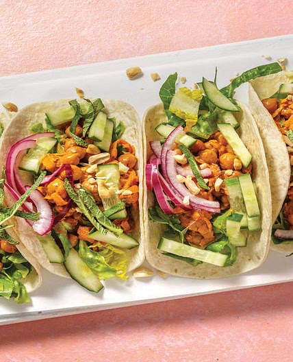 Creamy Indian Chickpea Tacos with Pickled Onion & Roasted Cashews