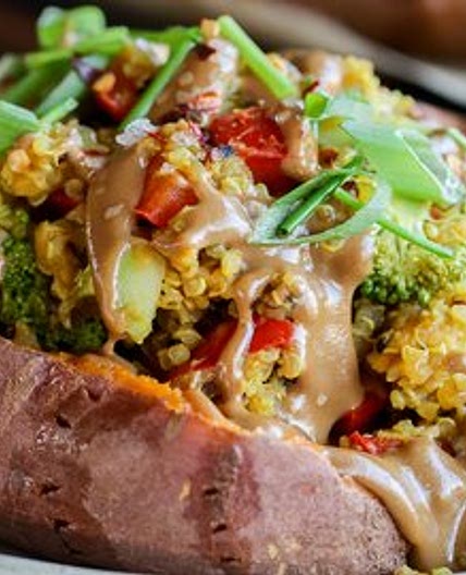 Quinoa & Red Lentil Stuffed Sweet Potatoes