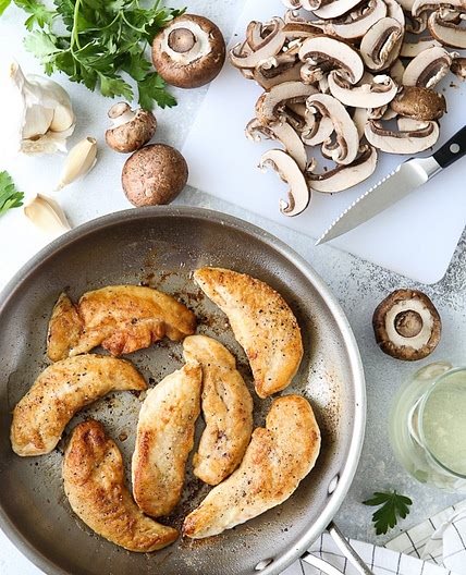 Chicken and Mushrooms in a Garlic White Wine Sauce