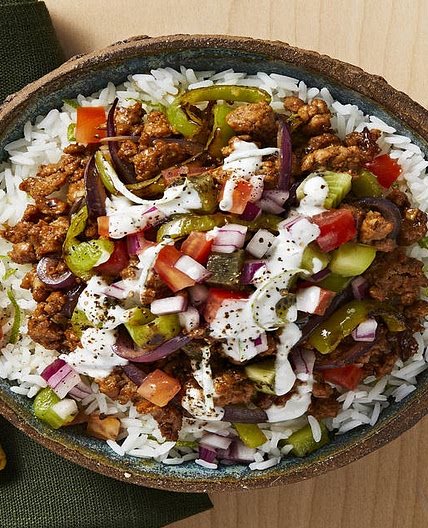 Teriyaki Pork Luau Bowls with Kiwi Salsa & Lime Crema