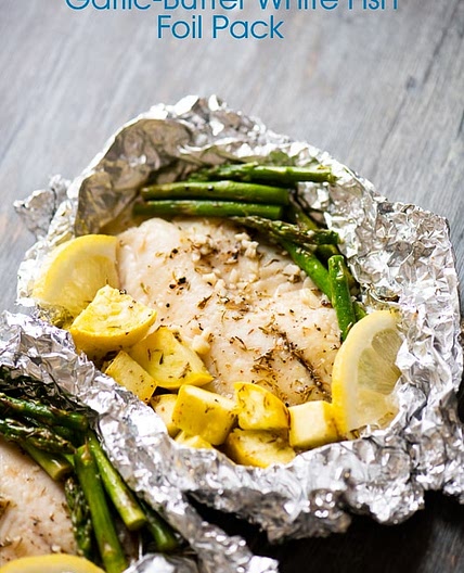 15 minute Foil Baked Garlic Butter White Fish