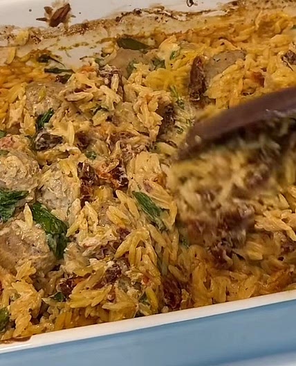 Creamy Meatball Orzo Bake