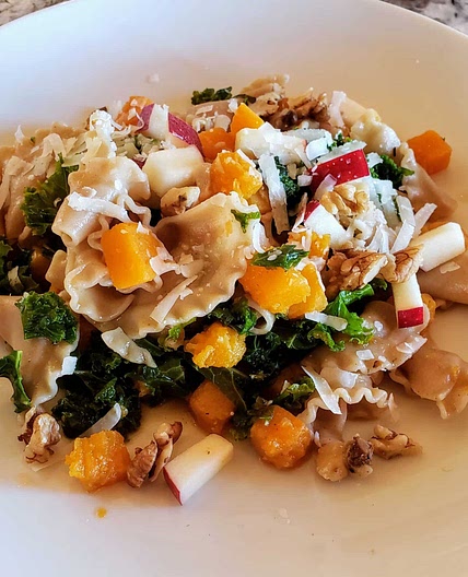 Pasta with butternut squash and kale