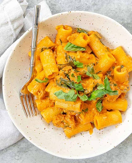 Spicy Vegan Pasta with Sausage