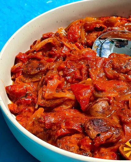 Spetsofái - A traditional Greek appetizer from Pelion 
*Changed from original recipe for people with lame grocery stores