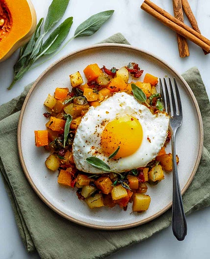 Butternut Squash Breakfast Hash with Sage and Eggs