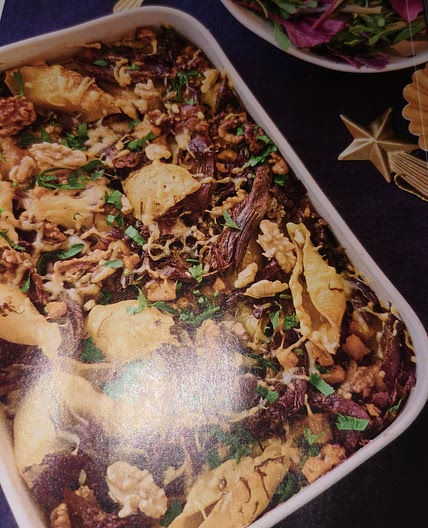 Conchiglioni au confit de canard, oignon rouge confit.